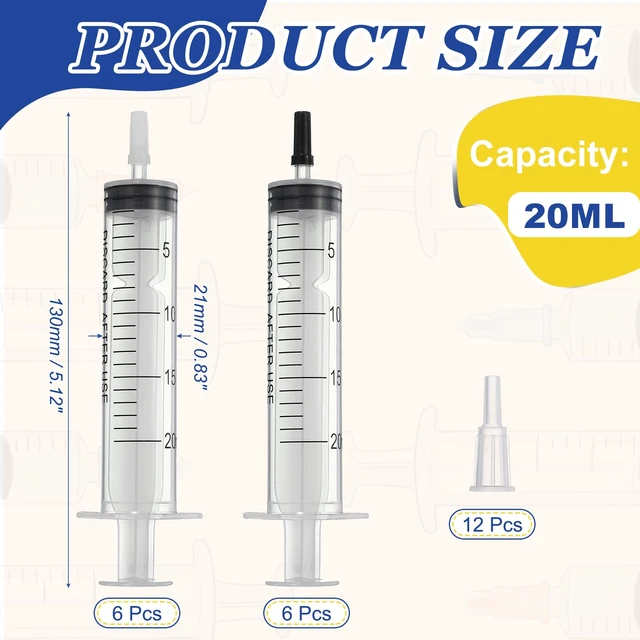 Alt view image 2 of 6 - PATIKIL DTF Syringes Printer Cleaning Kits 20ML DTF Syringes 12Pcs | with 12 White/Black Caps and Adapters No Needle for Printer Nozzle Ink Line Flushing Bubble Removal