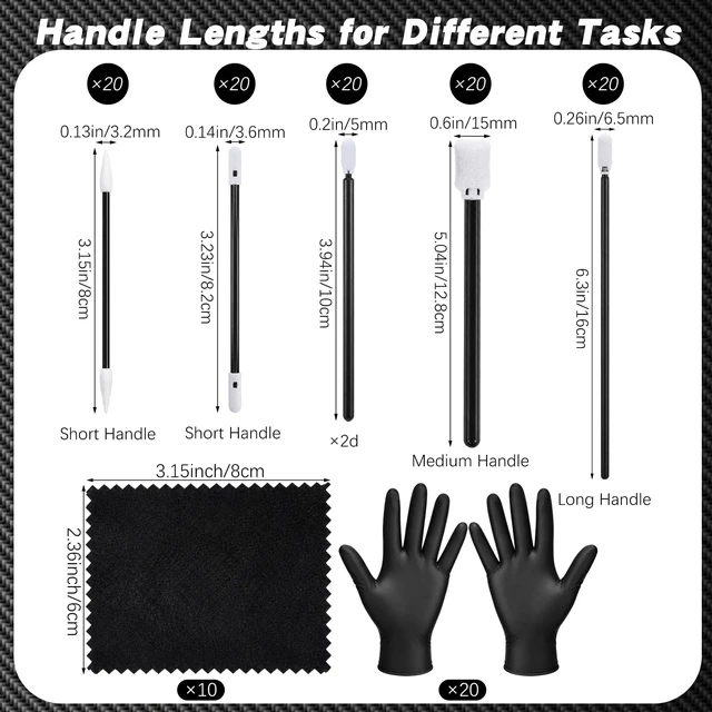 Alt view image 2 of 7 - 130 Pcs VHS Tape Cleaning Kit with Swabs Cloths Gloves for VCR | 100 Foam Swabs, 10 Suede Cloths, 20 Black Gloves, Precision Cleaning Tools for VHS VCR Tape Players, Retro Home Entertainment