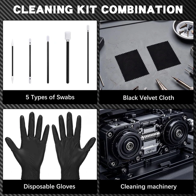 Alt view image 6 of 7 - 130 Pcs VHS Tape Cleaning Kit with Swabs Cloths Gloves for VCR | 100 Foam Swabs, 10 Suede Cloths, 20 Black Gloves, Precision Cleaning Tools for VHS VCR Tape Players, Retro Home Entertainment