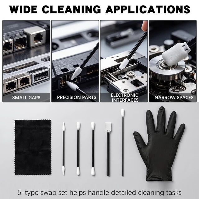 Alt view image 7 of 7 - 130 Pcs VHS Tape Cleaning Kit with Swabs Cloths Gloves for VCR | 100 Foam Swabs, 10 Suede Cloths, 20 Black Gloves, Precision Cleaning Tools for VHS VCR Tape Players, Retro Home Entertainment
