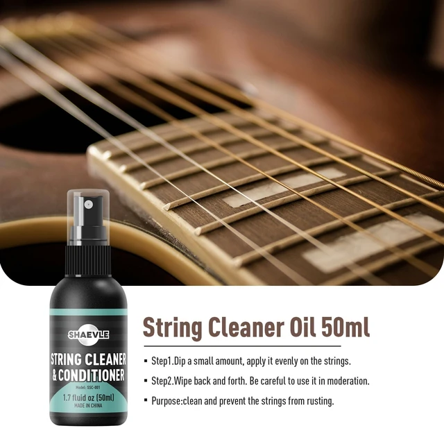Alt view image 4 of 6 - SHAEVLE Guitar Cleaning Kit for Acoustic & Electric Guitar | Orange Polish Oil, Fingerboard Lemon Oil, String Cleaner, Guitar String Winder, String Brush, Cleaning Cloth