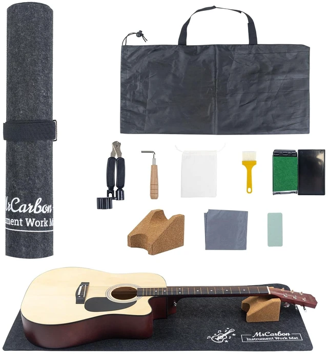 Main image of Guitar Repair Mat Kit with Neck Rest, Felt Work Mat, String Winder, Fret Polishing Tools, Cleaning Accessories and Storage Bags Complete Maintenance Set for Acoustic & Electric Guitars