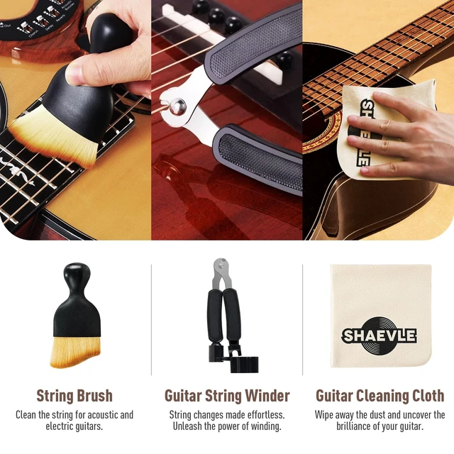 Alt view image 5 of 6 - SHAEVLE Guitar Cleaning Kit for Acoustic & Electric Guitar | Orange Polish Oil, Fingerboard Lemon Oil, String Cleaner, Guitar String Winder, String Brush, Cleaning Cloth