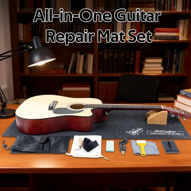 Alt view image 2 of 7 - Guitar Repair Mat Kit with Neck Rest, Felt Work Mat, String Winder, Fret Polishing Tools, Cleaning Accessories and Storage Bags Complete Maintenance Set for Acoustic & Electric Guitars