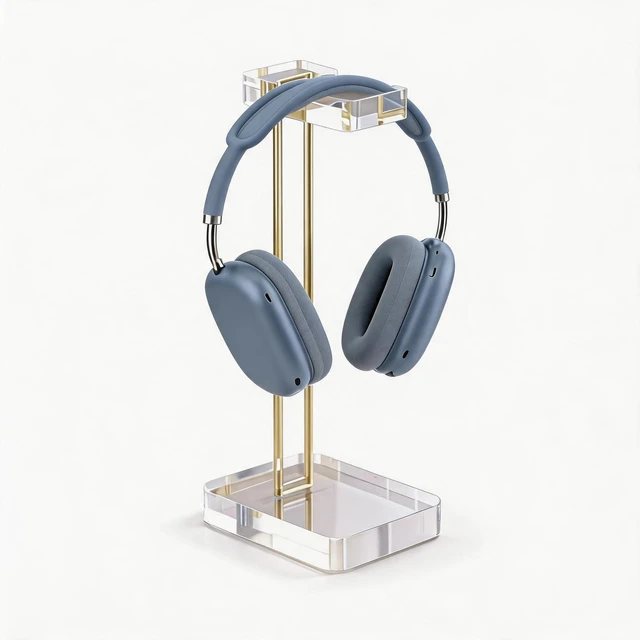 Main image of CHEENYA Acrylic Headphone Stand for Desk, Crystal Clear Headset Holder with Gold Metal Accent, Stable Non-Slip Base, Universal Gaming Headphone Hanger for PC Setup, Office & Home Desk Accessories