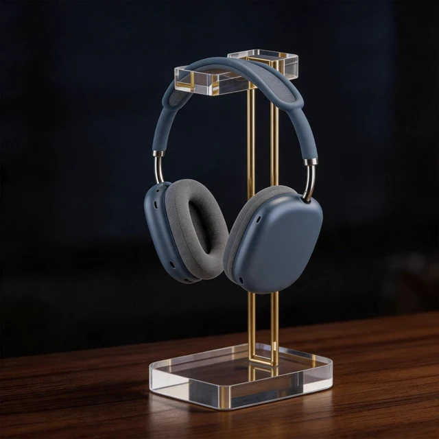 Alt view image 7 of 7 - CHEENYA Acrylic Headphone Stand for Desk, Crystal Clear Headset Holder with Gold Metal Accent, Stable Non-Slip Base, Universal Gaming Headphone Hanger for PC Setup, Office & Home Desk Accessories