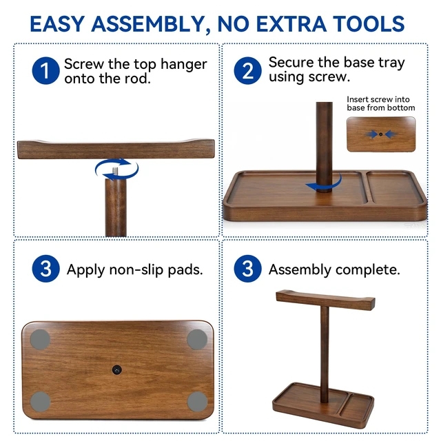 Alt view image 7 of 7 - Dual Headphone Stand for Desk, Walnut Wood Headset Holder with Storage Base | Easy Install, Solid Walnut, Holds 2 Headsets, Stable Anti-Tip Base, Fits for All Headsets, Desk Holder for Gaming & Office