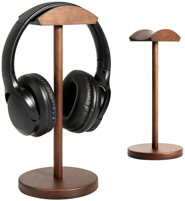 Main image of Plehood Walnut Wood Headphone Stand for Desk, Heavy Duty Wooden Headset Stand, Wide Compatibility Gaming Headset Hanger Holder, Stylish Desk Accessories for Home & Office