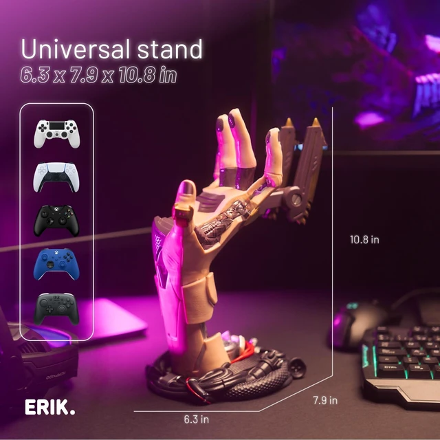 Alt view image 2 of 7 - Grupo Erik Cyberpunk Gaming Controller Holder | Gaming Equipment | Headphone Stand & Controller | Gaming Accessories for Desk | Halloween Decorations Headset stand, gaming room decor