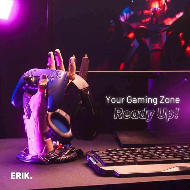 Alt view image 3 of 7 - Grupo Erik Cyberpunk Gaming Controller Holder | Gaming Equipment | Headphone Stand & Controller | Gaming Accessories for Desk | Halloween Decorations Headset stand, gaming room decor