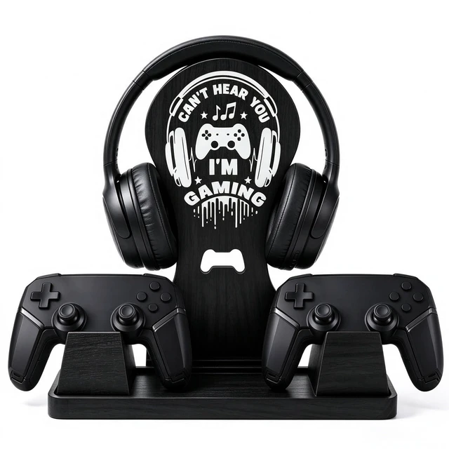 Main image of Gamer Gifts for Teen Boy,Headphone Stand with 2 Controller Holder & Storage | Birthday Gifts, Gamer Lovers Room Decor Stuff Wooden Headset Holder for Christmas