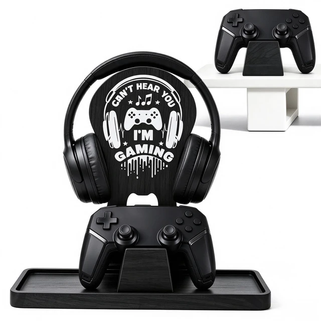 Alt view image 2 of 7 - Gamer Gifts for Teen Boy,Headphone Stand with 2 Controller Holder & Storage | Birthday Gifts, Gamer Lovers Room Decor Stuff Wooden Headset Holder for Christmas