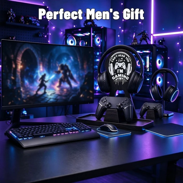Alt view image 5 of 7 - Gamer Gifts for Teen Boy,Headphone Stand with 2 Controller Holder & Storage | Birthday Gifts, Gamer Lovers Room Decor Stuff Wooden Headset Holder for Christmas
