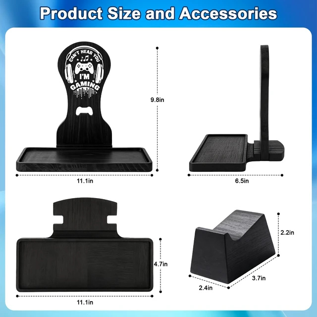 Alt view image 3 of 7 - Gamer Gifts for Teen Boy,Headphone Stand with 2 Controller Holder & Storage | Birthday Gifts, Gamer Lovers Room Decor Stuff Wooden Headset Holder for Christmas