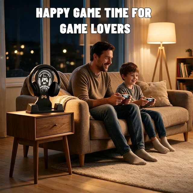 Alt view image 4 of 7 - Gamer Gifts for Teen Boy,Headphone Stand with 2 Controller Holder & Storage | Birthday Gifts, Gamer Lovers Room Decor Stuff Wooden Headset Holder for Christmas