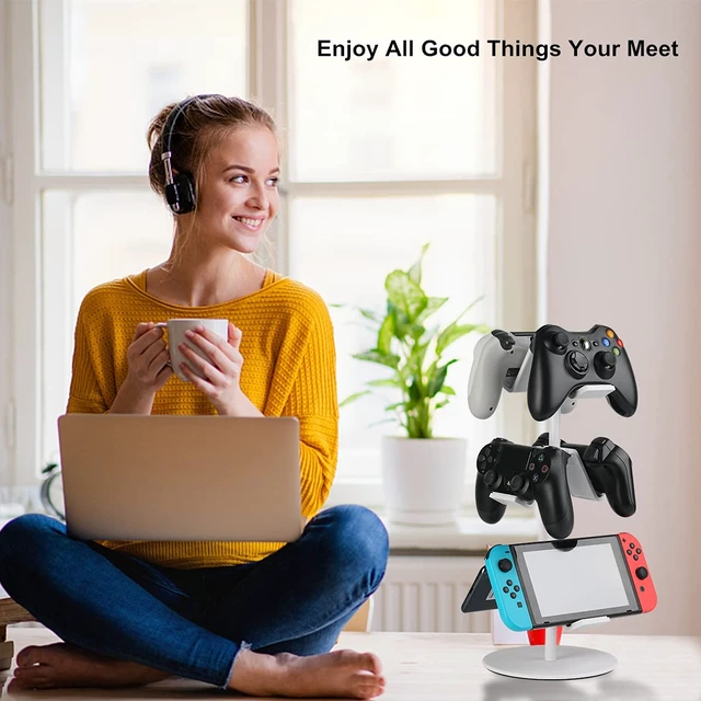 Alt view image 7 of 7 - KELJUN Controller Holder White, Headset Holder,Great 3 Tier Controller Headphone Organizer for All Headsets Xbox ONE 360 Switch PS4 PS5 (Elegant White)