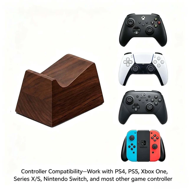 Alt view image 7 of 7 - Walnut Gaming Headphone and Controller Stand with 800 x 300 mm Mouse Pad | Solid Wood Headset Holder with Storage Base and Felt Mouse Pad. Fits Most Over-ear Headphones and Common Controllers.