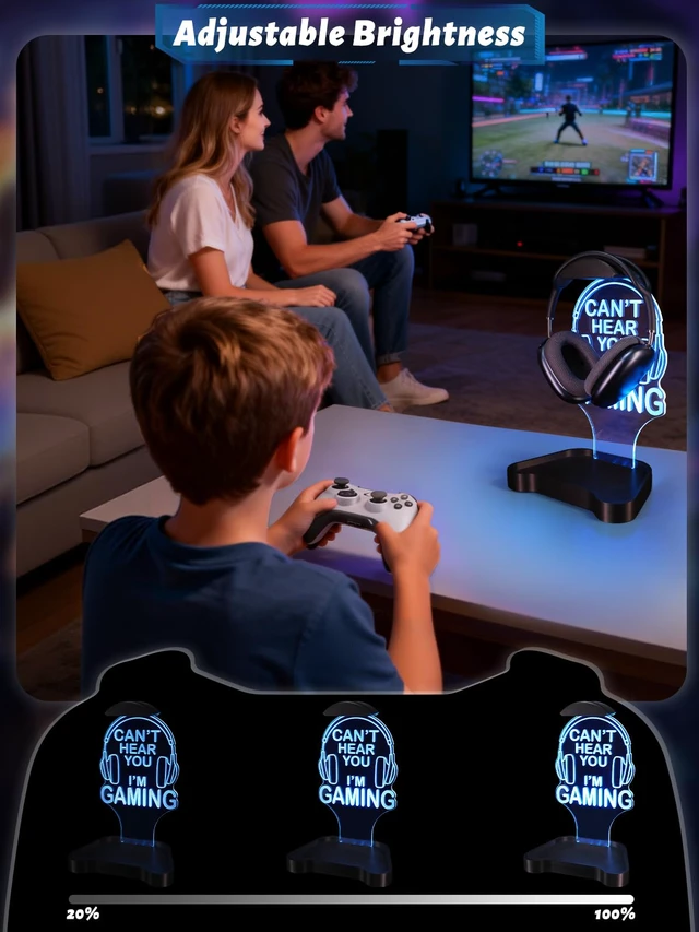 Alt view image 2 of 7 - CoolGift Mart Light Up Headphone Stand, Headphones Holder with 16 Color Lights, Gamer Gifts for Boys Men Father Dad, Gaming Headset Stand with Game Controller Storage Base for Desk Bedroom Gaming Room