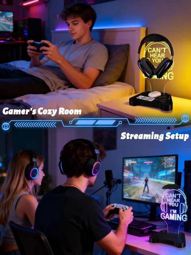 Alt view image 4 of 7 - CoolGift Mart Light Up Headphone Stand, Headphones Holder with 16 Color Lights, Gamer Gifts for Boys Men Father Dad, Gaming Headset Stand with Game Controller Storage Base for Desk Bedroom Gaming Room