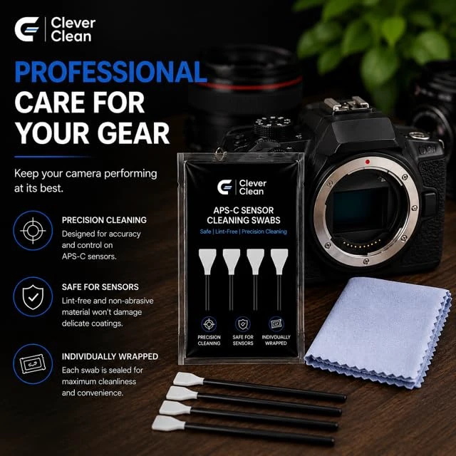 Alt view image 2 of 7 - Clever Clean APS-C Camera Sensor Cleaning Swabs KIt- Professional Sensor Cleaning Kit for DSLR & Mirrorless Cameras- APS-C Sensor Swabs with Microfiber Cloth