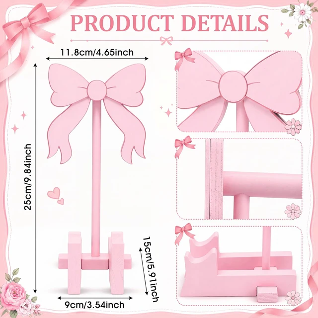 Alt view image 2 of 6 - Mifoci Pink Bow Headphone Stand with Gaming Controller Holder | Cute Wooden Controller and Headset Stand Pink Computer Gaming Equipment Accessories for Office Desk Women Gamer Birthday Gift