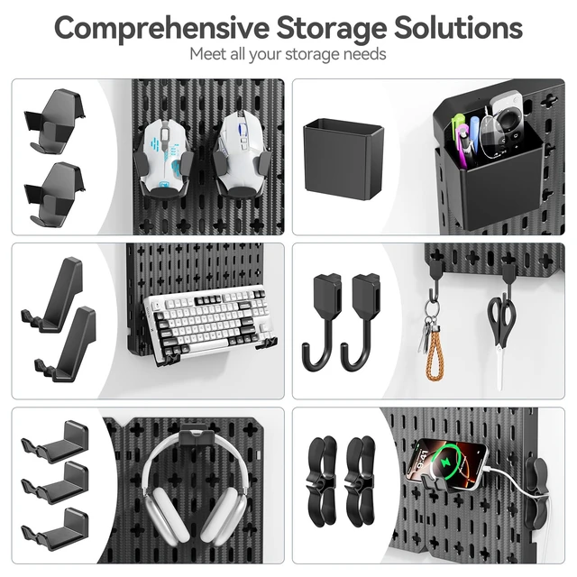 Alt view image 4 of 7 - KDD Keyboard and Mouse Display Stand Holder, Wall Mount Office Organization Pegboard Combination Kit with Pen holder, Hooks, Headset & Controller Stand for Office & Home Hanging Organizer Storage