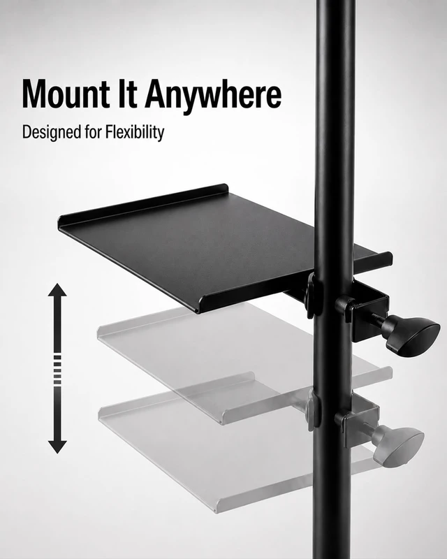 Alt view image 3 of 6 - Drum Accessory Tray with Clamp, Percussion Table for Drum Set, Microphone Stand Tray, Clamp-On Drum Shelf, Adjustable Holder for Drumsticks, Headphones, Phones & Accessories, 7.5 x 9.5 inch