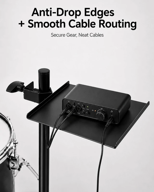 Alt view image 5 of 6 - Drum Accessory Tray with Clamp, Percussion Table for Drum Set, Microphone Stand Tray, Clamp-On Drum Shelf, Adjustable Holder for Drumsticks, Headphones, Phones & Accessories, 7.5 x 9.5 inch