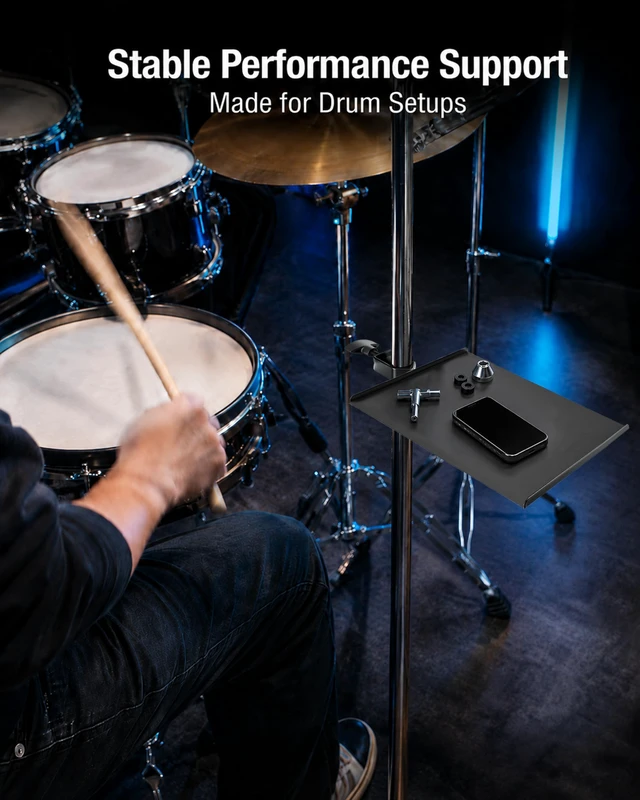 Alt view image 6 of 6 - Drum Accessory Tray with Clamp, Percussion Table for Drum Set, Microphone Stand Tray, Clamp-On Drum Shelf, Adjustable Holder for Drumsticks, Headphones, Phones & Accessories, 7.5 x 9.5 inch