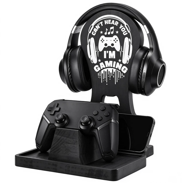 Main image of Gamer Gifts for Teenage,Headphone Stand with Controller Holder & Storage | Birthday Gifts, Gamer Lovers Room Decor Stuff Wooden Headset Holder for Christmas