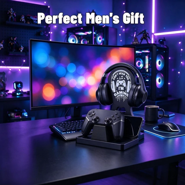 Alt view image 5 of 7 - Gamer Gifts for Teenage,Headphone Stand with Controller Holder & Storage | Birthday Gifts, Gamer Lovers Room Decor Stuff Wooden Headset Holder for Christmas