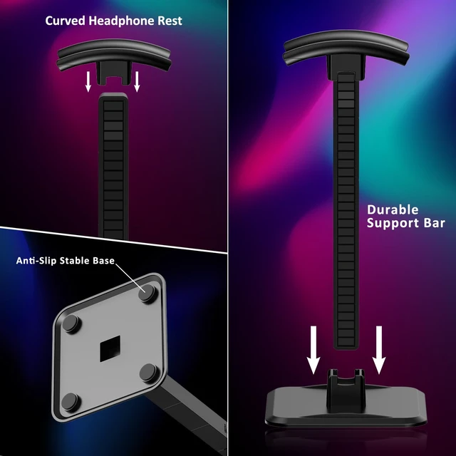 Alt view image 4 of 7 - BBMars RGB Headphone Stand,Desk Gaming Headset Holder for Gamers, Black | Voice Control, Multi Color & Dynamic Modes, USB C Charging, No Slip Base for Gaming Room, Table Game & Earphone Accessories