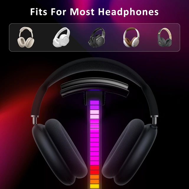 Alt view image 7 of 7 - BBMars RGB Headphone Stand,Desk Gaming Headset Holder for Gamers, Black | Voice Control, Multi Color & Dynamic Modes, USB C Charging, No Slip Base for Gaming Room, Table Game & Earphone Accessories