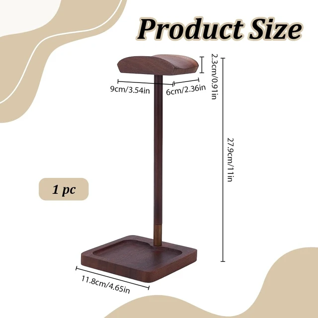 Alt view image 2 of 5 - ORIGACH Headphone Stand for Desk, Walnut Wood Gaming Headset Stand with Solid Wooden Base Universal Headphone Hanger Desktop Earphone Stand