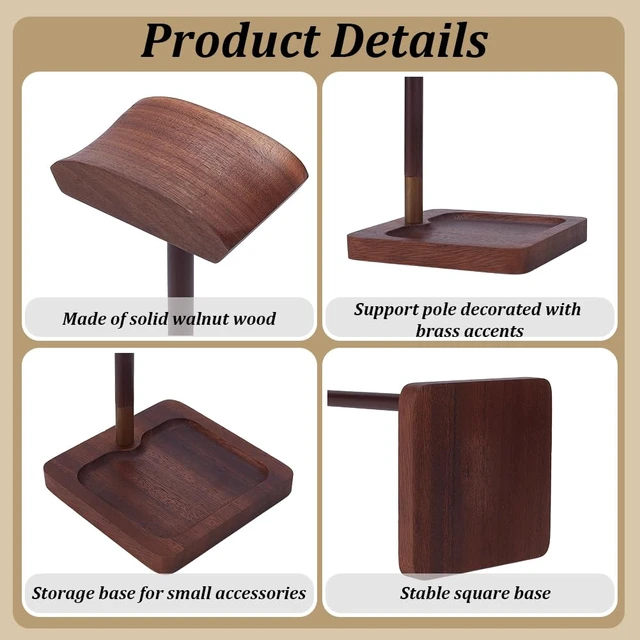 Alt view image 3 of 5 - ORIGACH Headphone Stand for Desk, Walnut Wood Gaming Headset Stand with Solid Wooden Base Universal Headphone Hanger Desktop Earphone Stand