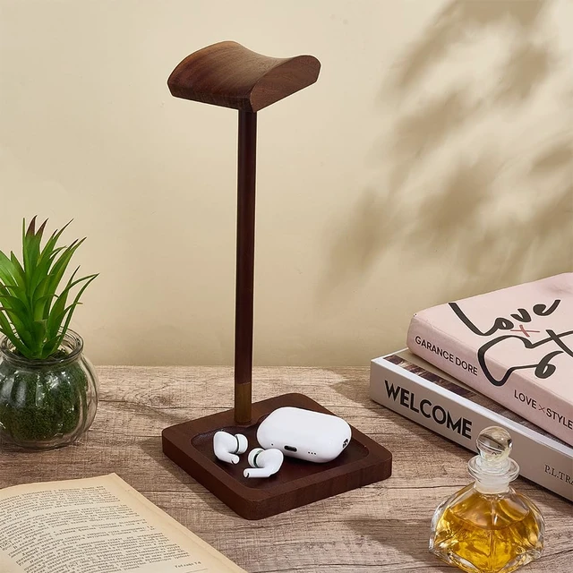 Alt view image 4 of 5 - ORIGACH Headphone Stand for Desk, Walnut Wood Gaming Headset Stand with Solid Wooden Base Universal Headphone Hanger Desktop Earphone Stand
