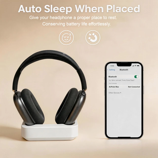Alt view image 2 of 7 - Headphone Stand Dock for AirPods Max 1 & 2, Sleep Mode Supported (White) | Airpods Max Stand Holder for Battery Saving, Stable No Wobble, Seamless Perfect Fit