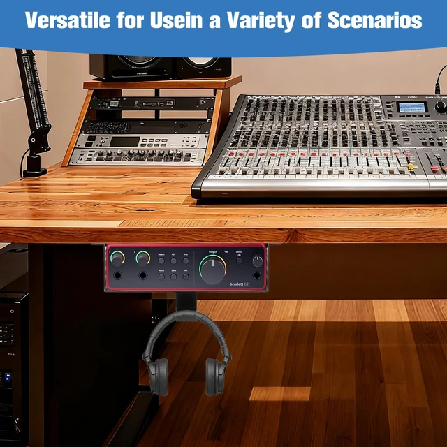 Alt view image 4 of 7 - Metal Under Desk Mount for Focusrite Scarlett 2i2 4th Gen with Adjustable Headphone Hanger Stand, Metal Under Desk Mount for Audio Interfaces and Studio Gear (Only for Focusrite Scarlett 2i2 4th Gen)