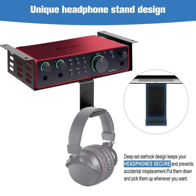 Alt view image 5 of 7 - Metal Under Desk Mount for Focusrite Scarlett 2i2 4th Gen with Adjustable Headphone Hanger Stand, Metal Under Desk Mount for Audio Interfaces and Studio Gear (Only for Focusrite Scarlett 2i2 4th Gen)
