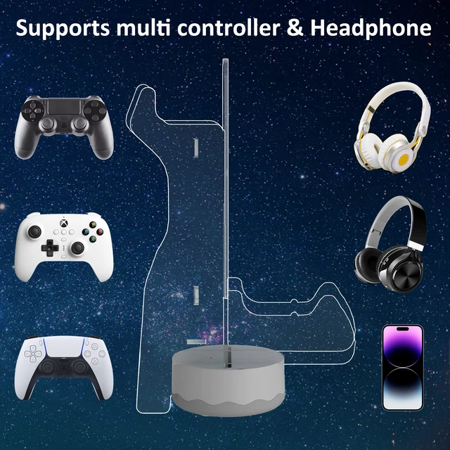 Alt view image 4 of 6 - Ammonite Headphone Controller Stand Light up , 16 Colors 3D LED Lights Headset Gamepad Holder, Game Controller Hanger for All Universal Gaming PC Accessories