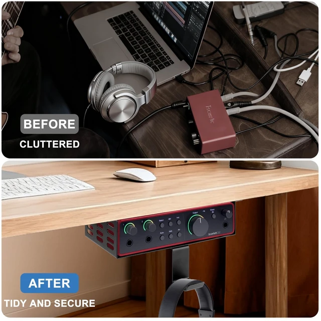 Alt view image 6 of 7 - Metal Under Desk Mount for Focusrite Scarlett 2i2 4th Gen with Adjustable Headphone Hanger Stand, Metal Under Desk Mount for Audio Interfaces and Studio Gear (Only for Focusrite Scarlett 2i2 4th Gen)