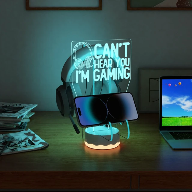Alt view image 6 of 6 - Ammonite Headphone Controller Stand Light up , 16 Colors 3D LED Lights Headset Gamepad Holder, Game Controller Hanger for All Universal Gaming PC Accessories