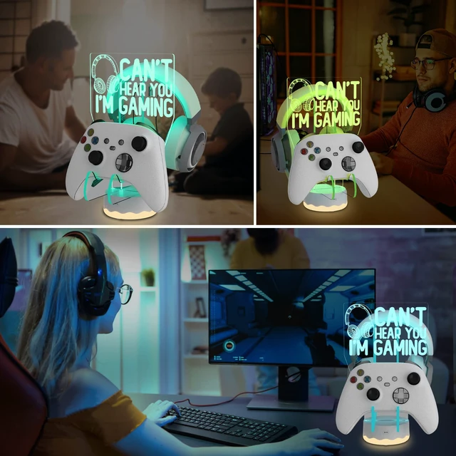 Alt view image 3 of 6 - Ammonite Headphone Controller Stand Light up , 16 Colors 3D LED Lights Headset Gamepad Holder, Game Controller Hanger for All Universal Gaming PC Accessories