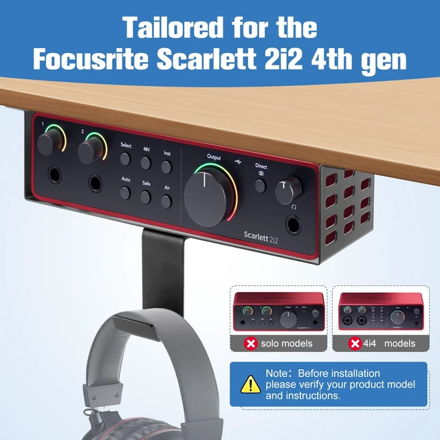 Alt view image 7 of 7 - Metal Under Desk Mount for Focusrite Scarlett 2i2 4th Gen with Adjustable Headphone Hanger Stand, Metal Under Desk Mount for Audio Interfaces and Studio Gear (Only for Focusrite Scarlett 2i2 4th Gen)