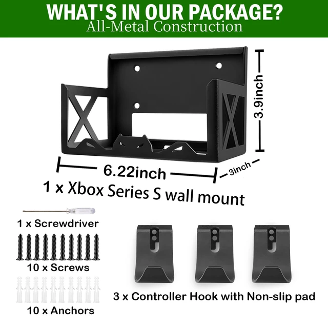 Alt view image 3 of 7 - BracNova Wall Mount Kit for Xbox Series S,Steel Mount Includes Detachable Controller Holder and Headphone Stand NOT for Xbox ONE S