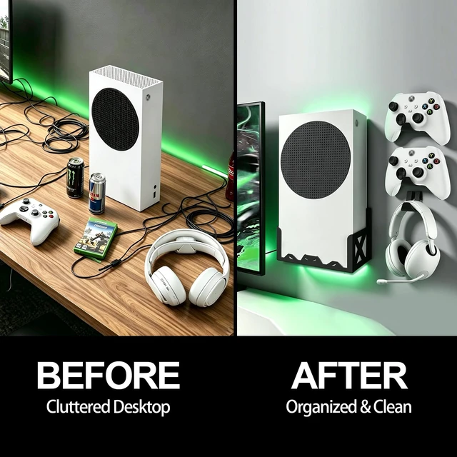 Alt view image 5 of 7 - BracNova Wall Mount Kit for Xbox Series S,Steel Mount Includes Detachable Controller Holder and Headphone Stand NOT for Xbox ONE S