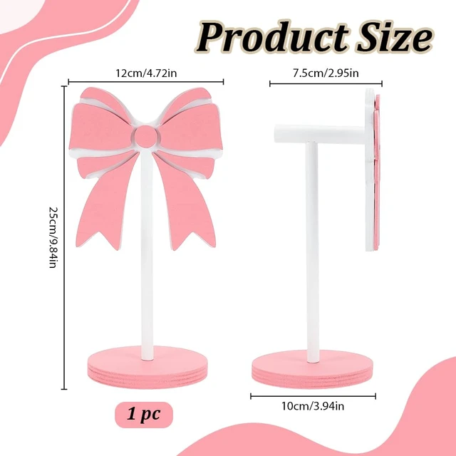 Alt view image 2 of 5 - WEBEEDY Pink Bow Wood Headphone Stand Cute Pine Wood Gaming Headset Holder | with Large Base, for Desk Space Saving Organizer Desktop Setup Accessories, Room Decor, 9.84*4.72INCH