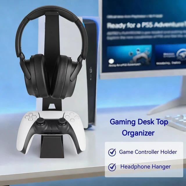 Alt view image 3 of 7 - KAIXUANMAN Headphone and Controller Stand Gaming Headset Stand Metal | Headphone Stand with Controller Holder Creative Gift for Teens, Gamers, Gaming Equipment Accessories for Desk Black