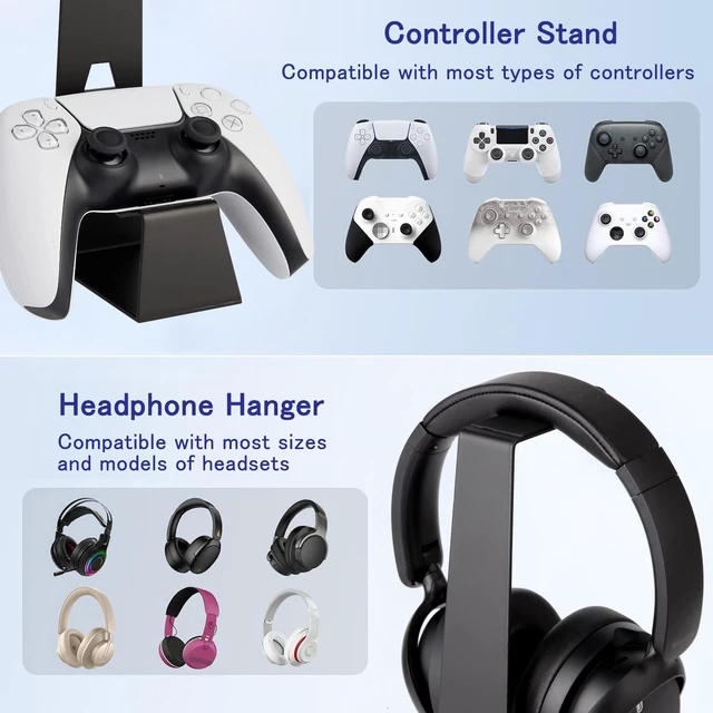 Alt view image 5 of 7 - KAIXUANMAN Headphone and Controller Stand Gaming Headset Stand Metal | Headphone Stand with Controller Holder Creative Gift for Teens, Gamers, Gaming Equipment Accessories for Desk Black