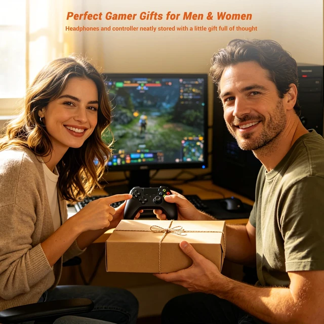 Alt view image 5 of 5 - DecorYc Solid Wood Dual Controller Holder & Headphone Stand | Gaming Equipment Desk Organizer, Game Controller Holder Headset Rack, Gift for Gamers Husband Boyfriend